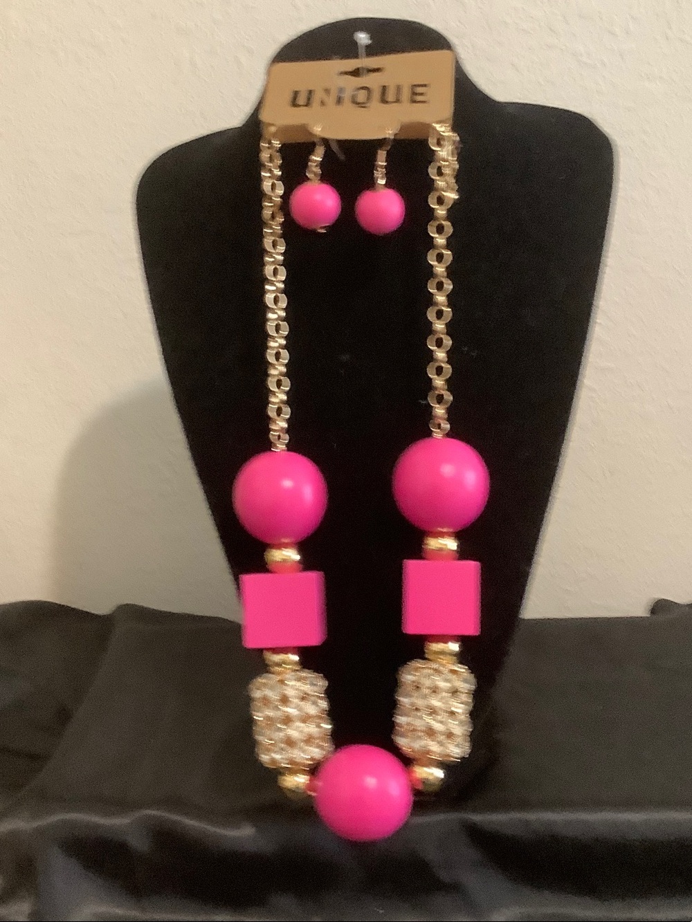 Nique Fuchsia Bead Statement Necklace with Gold Accents